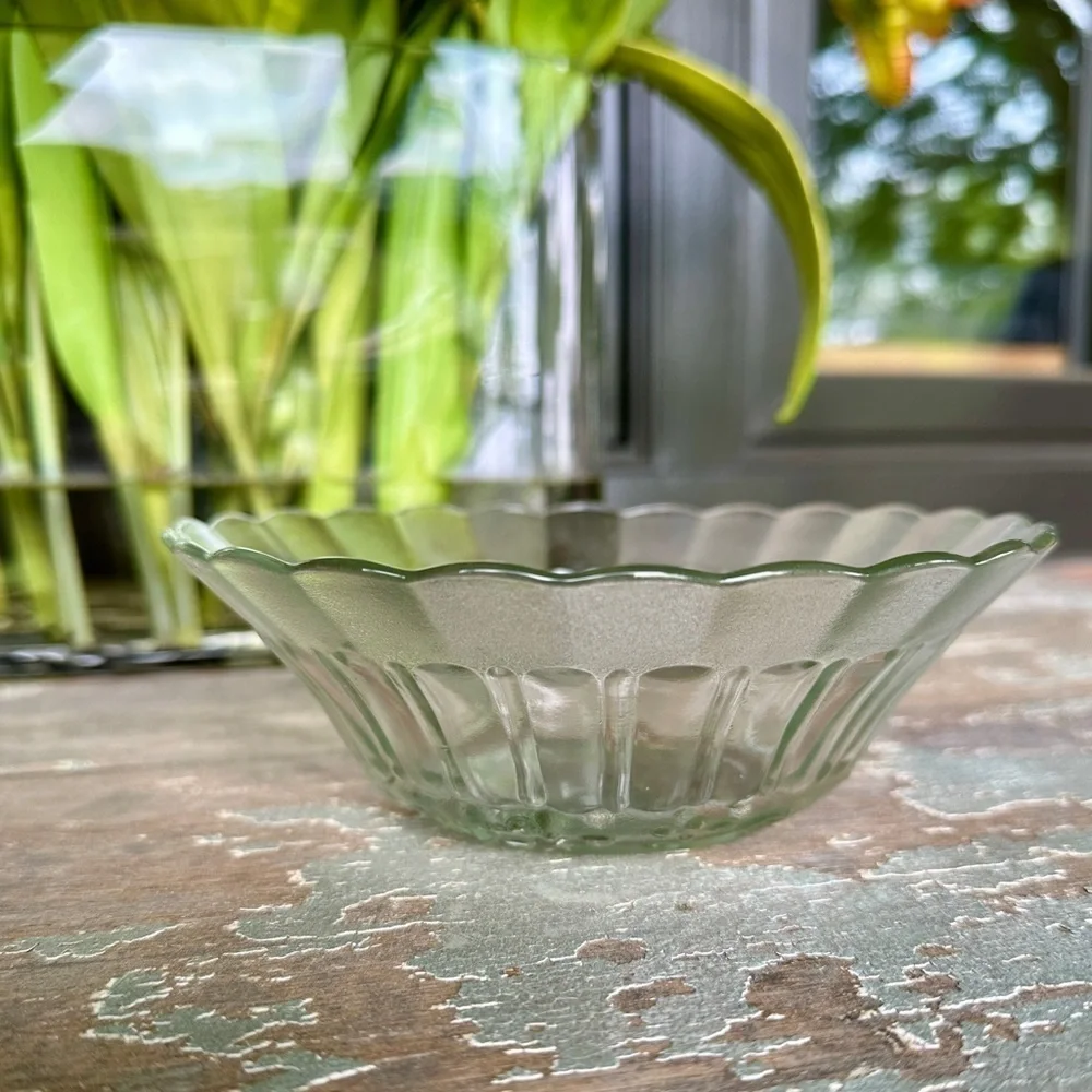 SET/6, NOVACRISA MEXICO, WILD ROSE FLORAL BLOSSOM, CLEAR BOWL WITH FROSTED RIM